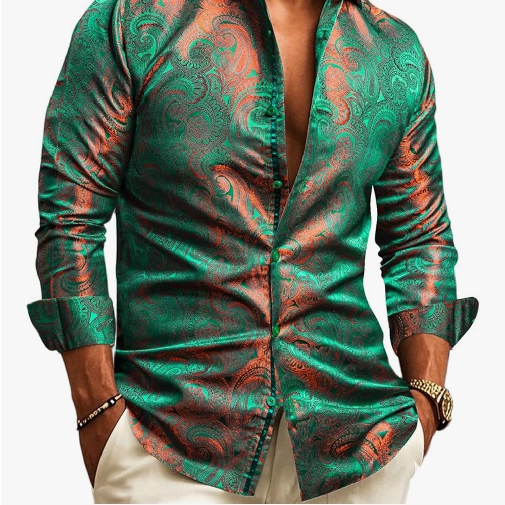 BRAND NEW! Men's Green and Orange Paisley Shirt